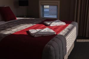 纽卡斯尔汉密尔顿埃弗顿酒店的一间卧室配有一张床,上面有两条毛巾