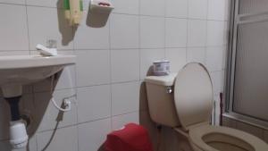 伊皮亚莱斯hotel valparaiso的一间带卫生间和水槽的小浴室