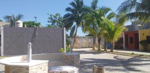 埃斯卡塞加casa YAAKUNAH的棕榈树的后院和浴缸