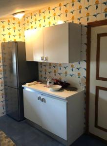 马代西莫Appartamento La Primula的厨房配有水槽和冰箱