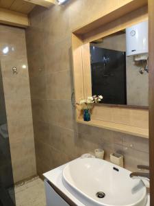 格罗日年ISKRA的浴室设有白色水槽和镜子