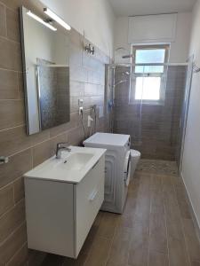 丽都玛里尼Appartamento Demetrio 50m mare & shopping的一间带水槽、卫生间和镜子的浴室
