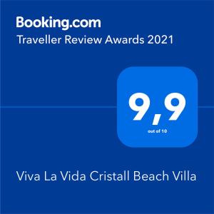 Viva La Vida ! - Cristall Beach Villa的证书、奖牌、标识或其他文件