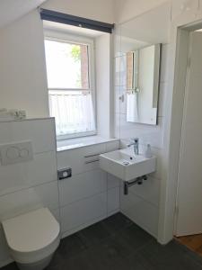 罗埃特根Ferienhaus Altes Backhaus的白色的浴室设有卫生间和水槽。