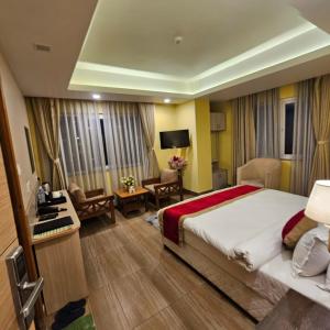 加德满都Hotel Krishna Kathmandu的酒店客房设有床和客厅。