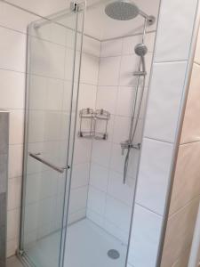 Urlaub am Bauernhof - Zettlerhof Apartment的浴室里设有玻璃门淋浴