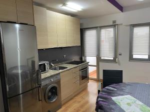 潘普洛纳贝利亚公寓的厨房配有不锈钢冰箱和水槽