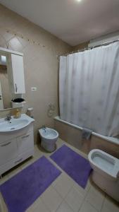 地拉那Tranquil Oasis for Two的一间带水槽、卫生间和淋浴的浴室