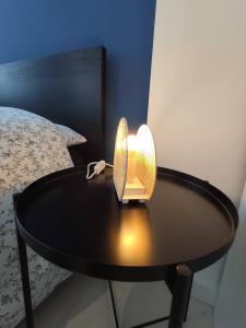 瓦朗西纳Résidence Jehan Froissart的床头桌子上的一盏灯
