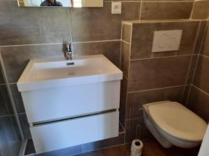 奥普格朗德酒店的浴室配有白色水槽和卫生间。