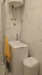 扎达尔Zadar charming studio的白色的浴室设有卫生间和淋浴。