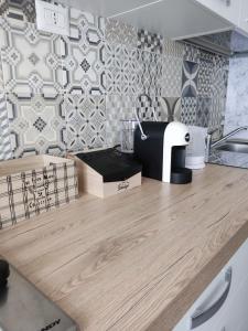 韦尔切利Appartamento Conte Verde的厨房配有带烤面包机的台面