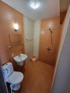 普里莫尔斯科Стаи за гости Мистрал的浴室配有卫生间、盥洗盆和淋浴。