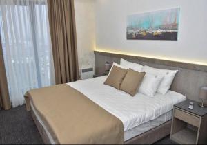 兹拉蒂博尔Apartman Milinović Zlatibor - Hotel Alibi的酒店客房配有带白色床单和枕头的床。
