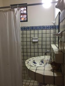 埃斯孔迪多港Hotel Rancho Escondito的一间带水槽和淋浴的浴室