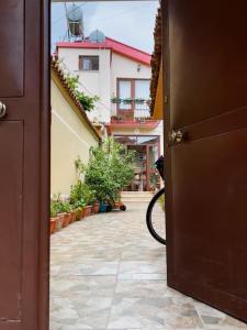 地拉那Vila Kodra的通往种植了植物的庭院的开放式门
