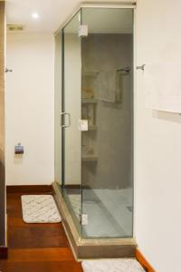 巴拿马城Best location - Luxury and charming loft的浴室里设有玻璃门淋浴