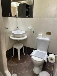 菲罗斯特法尼阿贡纳菲特斯旅馆的浴室配有白色卫生间和盥洗盆。