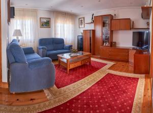 ParalacuestaEl Mirador 2的客厅配有2把蓝色椅子和电视
