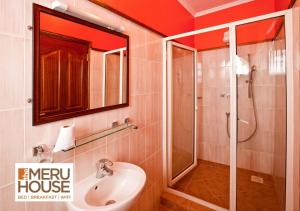 NkubuThe Meru House的带淋浴、盥洗盆和卫生间的浴室
