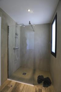 皮亚诺托利-卡尔达雷洛Hôtel confidentiel Le Grecale的浴室里设有玻璃门淋浴