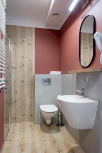 奥古斯图Apartamenty Albatros的一间带水槽、卫生间和镜子的浴室
