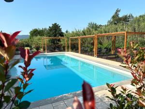 萨尔扎纳Le Village Sarzana的庭院里的一个蓝色海水游泳池