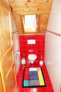Feistritz im RosentalGasthaus Stefaner的一间带卫生间的浴室和红色瓷砖地板。
