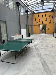 莱科Apparthotel CASA IDEALE LECCO的一间设有乒乓球桌的房间