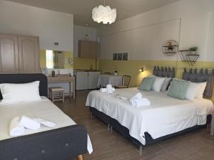 波罗斯西奥多拉公寓的一间设有两张床铺和毛巾的房间