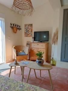 沙托雷纳尔Dolce Vita en Provence的客厅配有电视和桌子
