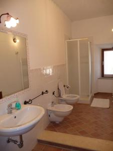 卡斯蒂戈隆·多尔希亚La Mandola的浴室设有2个水槽、卫生间和镜子。