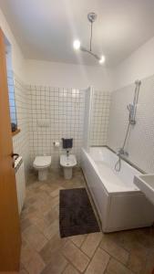 的里雅斯特BORGO CONTOVELLO的浴室配有卫生间、浴缸和水槽。