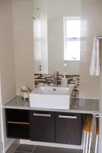 西蒙镇Penguin Paradise Apartment Simons Town的浴室配有白色水槽和卫生间。