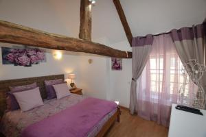 Le TeilleulLa libellule argentée的一间卧室设有紫色的床和窗户