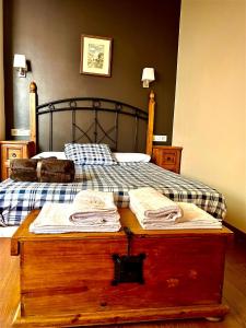 费莱乔萨Apartamentos Turísticos Cuirgu的一间卧室配有一张木箱床