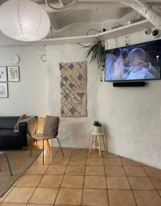 斯德哥尔摩Nomad Cave的客厅设有壁挂式平面电视。