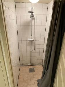 斯德哥尔摩Nomad Cave的浴室内配有淋浴帘。