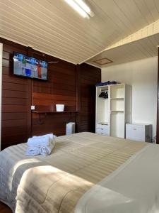 坎波斯杜若尔当文托旅馆的卧室配有一张大床,墙上配有电视