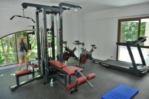 蒂格雷tigre terrazasaldelta categoria的健身房设有2台跑步机和2辆健身自行车