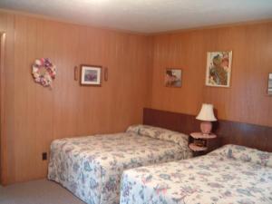 旧奥查德比奇Patras Grand Beach Motel的酒店客房,设有两张床和一盏灯