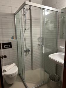 凯麦尔NATURELLA APART HOTEL的带淋浴、卫生间和盥洗盆的浴室