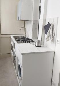 巴里Mare Luna Apartment的白色的厨房配有炉灶和冰箱。