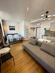 敖德萨Arcadia apartment & sea terrace的客厅配有沙发和1张床