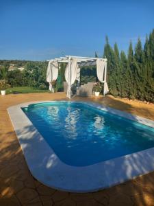 韦尔瓦Casa Villa El Olivar的后院的游泳池,带凉亭