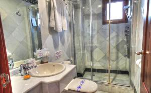 格拉纳达米拉多尔阿拉贝鲁赫酒店的带淋浴、盥洗盆和卫生间的浴室
