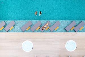 长崎长崎花园度假大酒店的游泳池的顶部景色,水面上的人