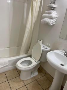 尼法游猎汽车旅馆的白色的浴室设有卫生间和水槽。