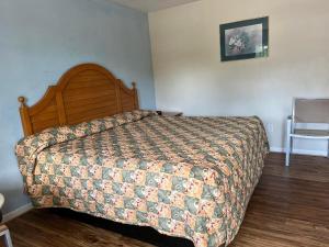 约克镇约克镇汽车旅馆的一间卧室配有一张床铺,床上有毯子