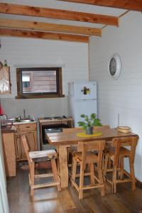 潘吉普伊Ruca del Fuy的厨房配有桌椅和冰箱。